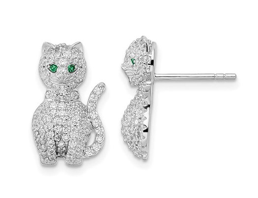 Sterling Silver Cat Earrings with Cubic Zirconias