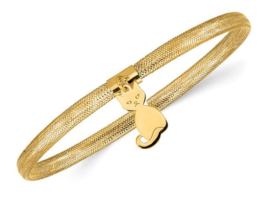 14K Yellow Gold Cat Mesh Stretch Bracelet