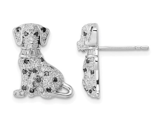 Sterling Silver Dalmatian Dog Earrings with Cubic Zirconias