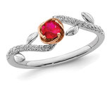 1/4 Carat (ctw) Ruby Rose Flower Ring in 14K White Gold with Diamonds