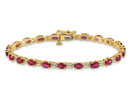 4.60 Carat (ctw) Ruby Bracelet in 10K Yellow Gold with Accent Diamonds