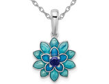 1/8 Carat (ctw) Lab-Created Blue Sapphire Flower Pendant Necklace in Sterling Silver with Chain