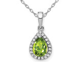 3/4 Carat (ctw) Peridot Drop Pendant Necklace in 14K White Gold with Diamonds and Chain