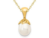 White Rice Freshwater Cultured Pearl 7-8mm Pendant Necklace in 14K Yellow Gold with Chain