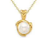 White Freshwater Cultured Pearl 7-8mm Pendant Necklace in 14K Yellow Gold with Chain