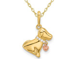 14K Yellow Gold Dog Charm Pendant Necklace with Chain and Cubic Zirconias