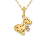 14K Yellow Gold Dog Charm Pendant Necklace with Chain and Synthetic Cubic Zirconias