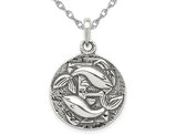 Sterling Silver Pisces Charm Astrology Zodiac Pendant Necklace with Antique Finish andChain