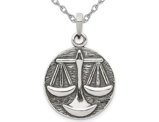 Sterling Silver LIBRA Charm Zodiac Astrology Pendant Necklace with Chain
