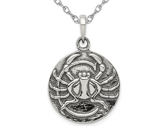 Sterling Silver Antiqued CANCER Charm Astrology Zodiac Pendant Necklace with Chain