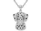 Sterling Silver Dalmatian Dog Pendant Necklace with Cubic Zirconias and Chain
