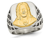 Men's Stainless Steel with Sterling Silver Jesus Ring
