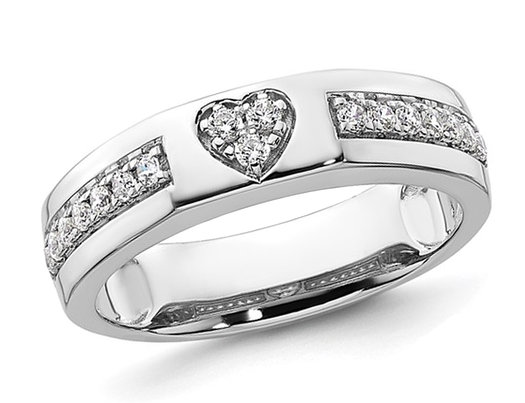 14K White Gold Heart Diamond Band Ring 1/4 Carat (ctw)