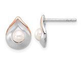 Freshwater Cultured Pearl Button Drop Earrings in Rose Plated Sterling Silver