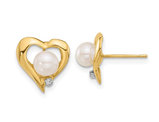 14K Yellow Gold Freshwater Cultured Pearl Heart Earrings