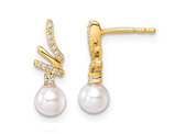 10K Yellow Gold Freshwater Cultured Pearl Earrings with Diamonds