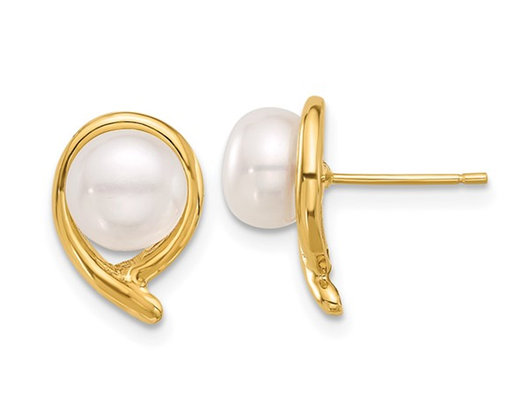 14K Yellow Gold Freshwater Cultured 7-8mm Pearl Post Earrings