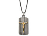 Mens Stainless Steel Crucifix Dog tag Pendant Necklace with Chain (24 Inches)