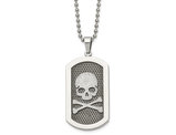 Mens Stainless Steel Polished Laser Cut Skull and Crossbones Dog Tag Pendant Necklace with Chain