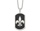 Mens Stainless Steel  Black IP-plated Fleur de Lis Dog Tag Pendant Necklace with Chain