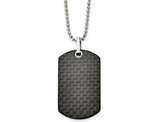 Men's Black Carbon Fiber Dog Tag Pendant Necklace in Stainless Steel with Chain (24 Inches)