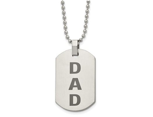Stainless Steel Stainless Steel Lasered DAD Dog Tag Pendant Necklace with Chain