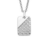 Mens Sterling Silver Textured Dog Tag Pendant Necklace with Chain