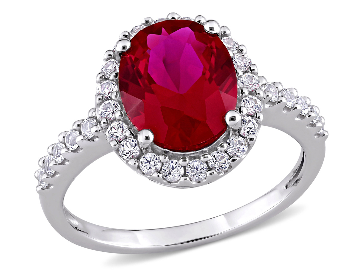 Pre-owned Harmony 4 3/4 Carat (ctw) Lab-created Ruby & White Sapphire Halo Ring In 10k Gold