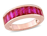 2.70 Carat (ctw) Lab-Created Ruby Semi-Eternity Band Ring in Rose Plated Silver