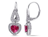 4.94 Carat (ctw) Lab Created Ruby and White Sapphire Dangle Heart Earrings in Sterling Silver