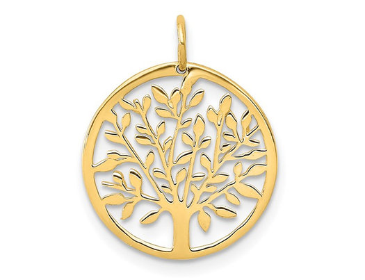 14K Yellow Gold Polished Tree of Life Pendant Charm (No Chain)