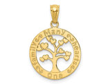 14K Yellow Gold Polished ONE FAMILY MANY HEARTS Tree Pendant Charm (No Chain)