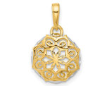 14K Yellow and White Gold Floral Circle Pendant (No Chain Included)
