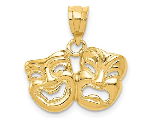 14K Yellow Gold Comedy Tragedy Charm Pendant (No Chain)