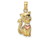 14K Yellow Gold Cat Charm Heart Pendant (No Chain)