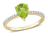 1 1/7 Carat (ctw) Peridot Pear Ring 14K Yellow Gold with Diamonds