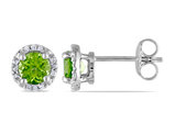 1.12 Carat (ctw) Peridot Halo Earrings in Sterling Silver with Diamonds