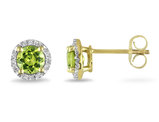 1.12 Carat (ctw) Peridot Halo Stud Earrings in 10K Yellow Gold with Diamonds