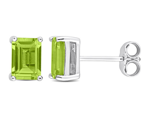 1.90 Carat (ctw) Peridot Emerald-Cut Solitaire Earrings in Sterling Silver