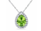 1.66 Carat (ctw) Peridot Pear Drop Pendant Necklace in 14K White Gold with Diamonds and Chain