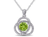 1.52 Carat (ctw) Peridot Trillium Pendant Necklace in Sterling Silver with Chain and Diamonds
