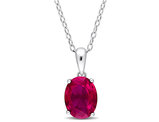 2.95 Carat (ctw) Lab-Created Ruby Solitaire Oval Pendant Necklace in Sterling Silver with Chain