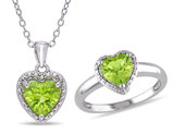 2.66 Carat (ctw) Peridot Heart-Cut Ring and Pendant Set in Sterling Silver