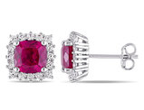 5.52 Carat (ctw) Lab-Created Ruby and White Sapphire Halo Earrings in Sterling Silver