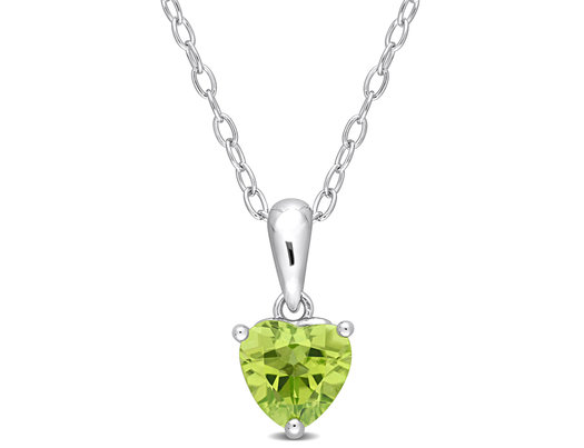 4/5 Carat (ctw) Peridot Heart Solitaire Pendant Necklace in Sterling Silver with Chain