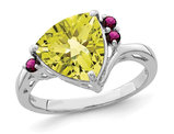 2.70 Carat (ctw) Lemon Quartz Ring in Sterling Silver with Rhodolite Garnets