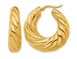 18K Yellow Gold Polished Puffed Twisted Hoop Earrings