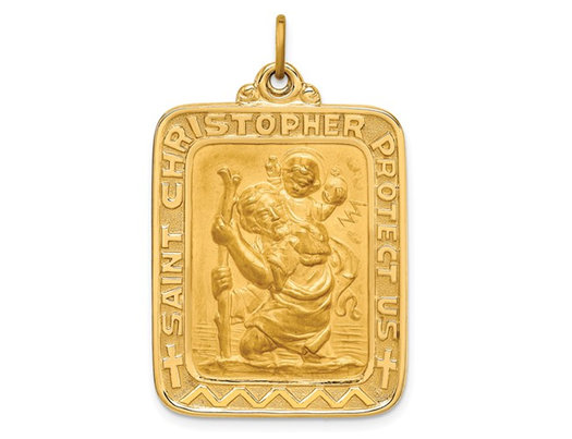 14K Yellow Gold Saint Christopher Rectangle Protection Medal Pendant (No Chain)
