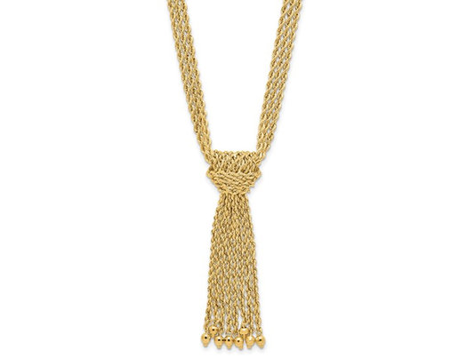 14K Yellow Gold Multi-Strand Rope with Drop Knot and Beads Necklace (18 inches)