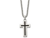Mens Stainless Steel Black Enamel Cross Pendant Necklace with Chain (24 Inches)
